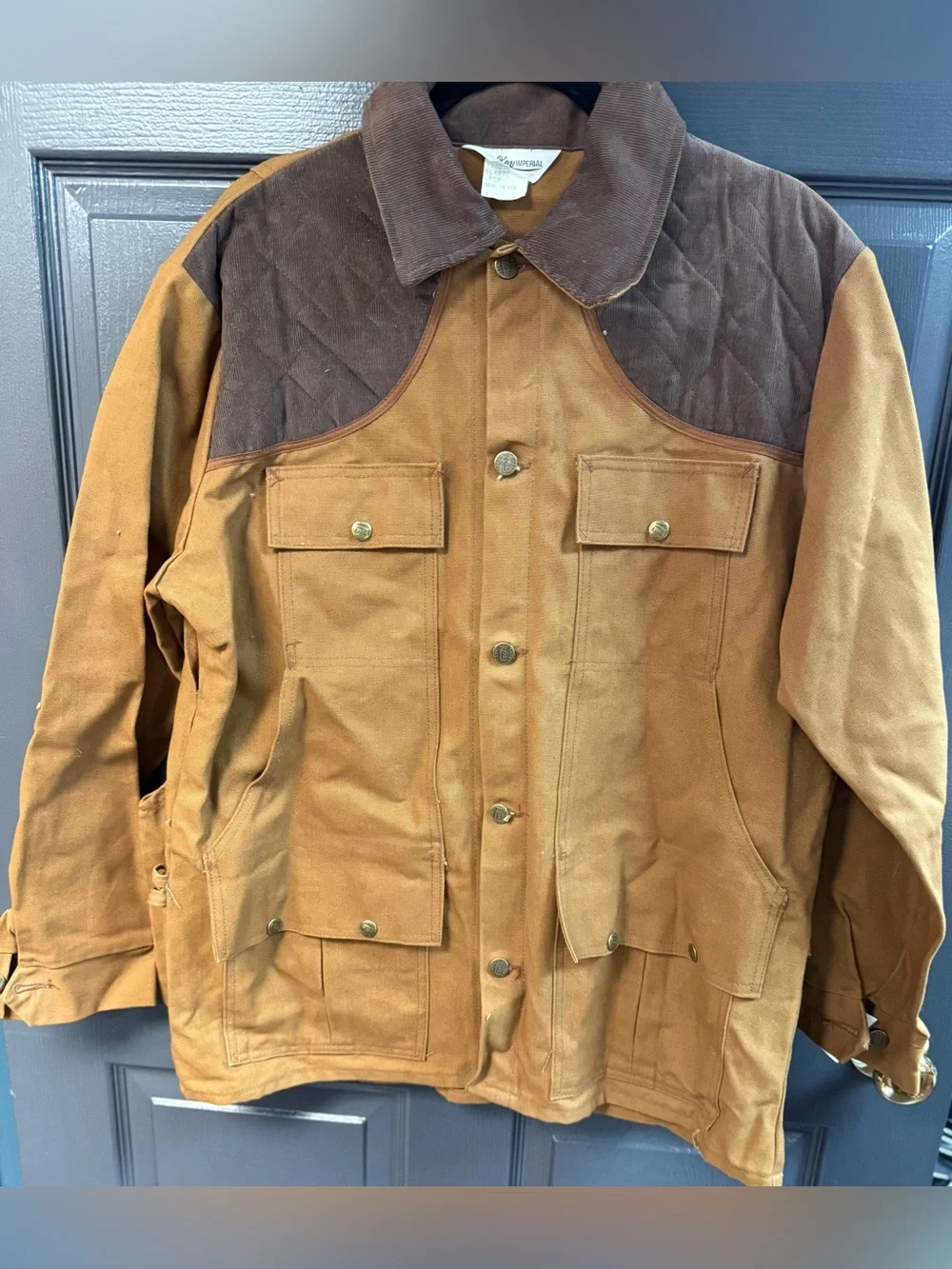 Men's Brown Canvas Field Jacket with Quilted Yoke - Classic Outdoor Style